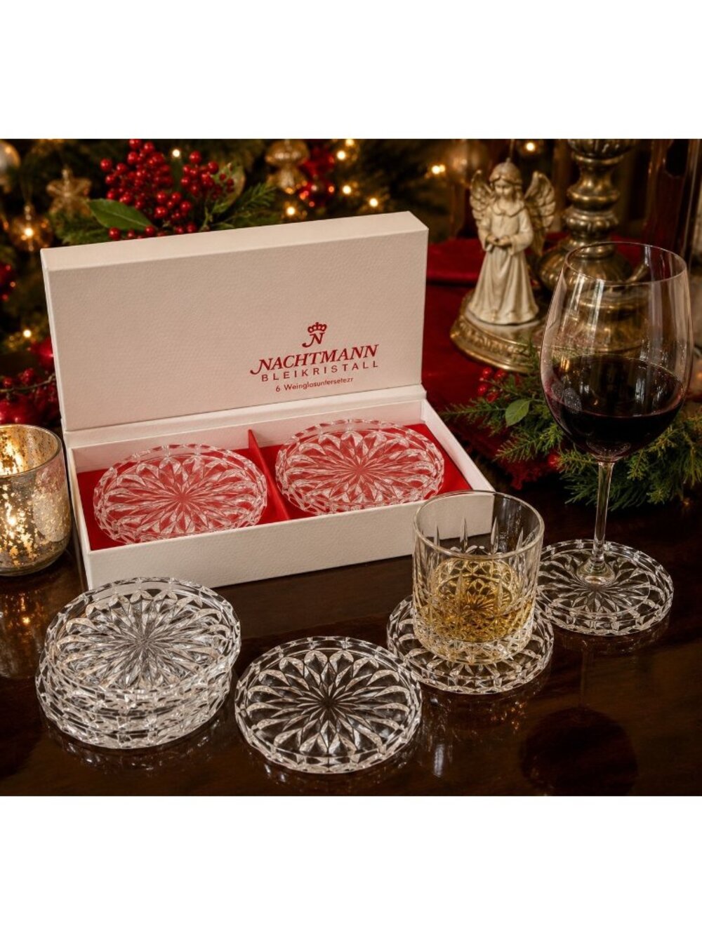 NACHTMANN Bleikristall West Germany Lead Crystal Set of 6 Coasters 3 1/2" In Box